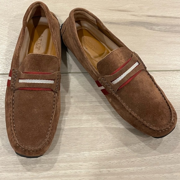 BALLY Pilot Pietro Brown Web Suede Driver Loafers Size 9.5 US Made In Italy - Picture 1 of 8